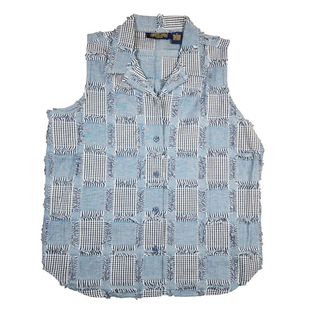 Shaver Lake Sz M VTG Fringe Patchwork Cottagecore Cowgirl Denim Button Up Vest